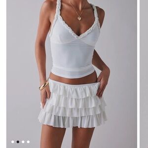 UO Out From Under Cammy Ruffle Trim Micro Skort in White